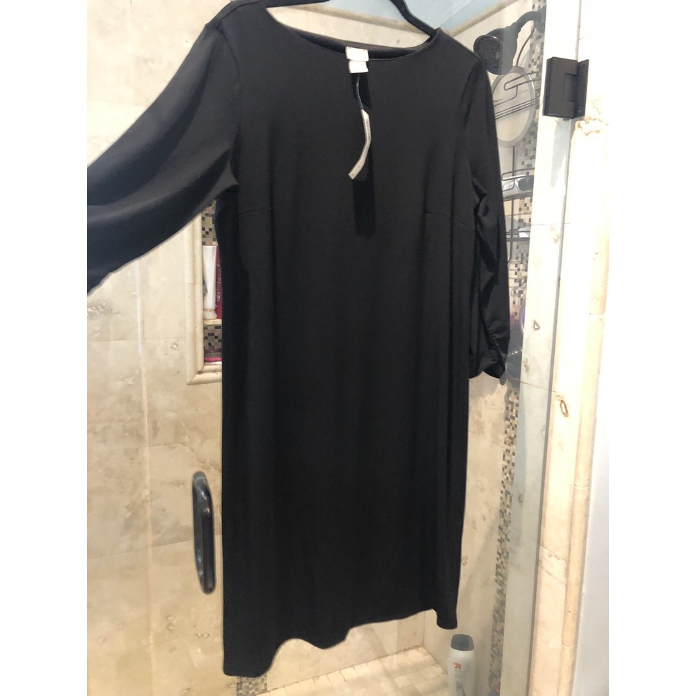 Chico's Ruched Sleeve Black Sheath Dress Size 1 Small Medium NWT 570242811